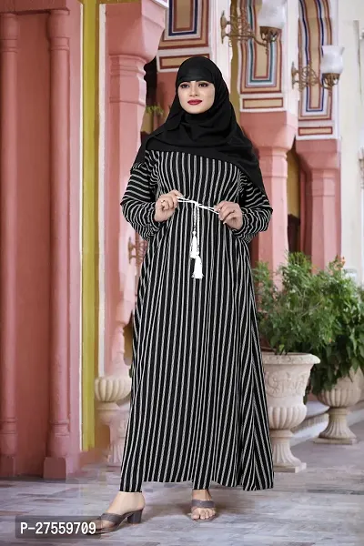 Contemporary Black Crepe Striped Burqa With Hijab For Women-thumb0