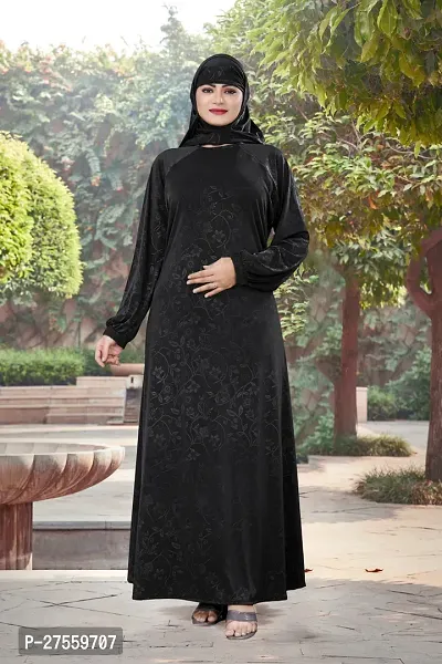 Contemporary Black Polyester Self Pattern Abaya With Hijab For Women-thumb0