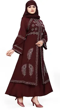 Contemporary Maroon Nida Matte Embroidered Burqa With Hijab For Women-thumb1