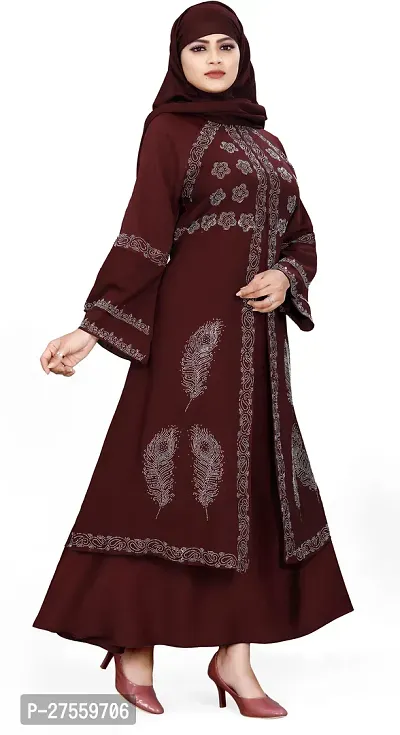 Contemporary Maroon Nida Matte Embroidered Burqa With Hijab For Women-thumb2