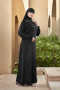 Contemporary Black Polyester Self Pattern Abaya With Hijab For Women-thumb2