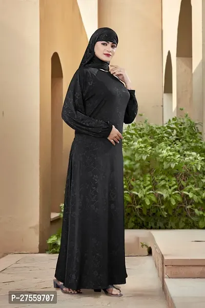 Contemporary Black Polyester Self Pattern Abaya With Hijab For Women-thumb3