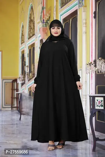 Contemporary Black Crepe Solid Burqa With Hijab For Women