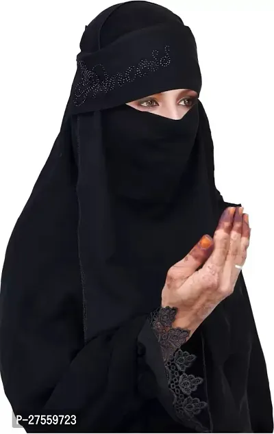 Contemporary Black Georgette Self Pattern Burqa For Women