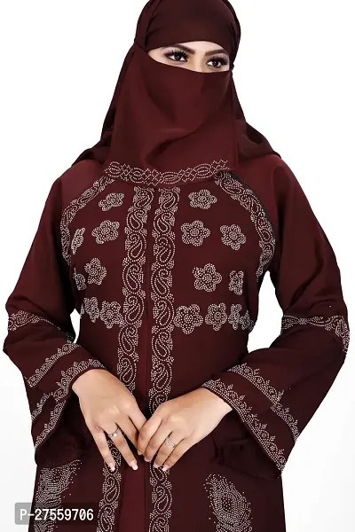 Contemporary Maroon Nida Matte Embroidered Burqa With Hijab For Women-thumb4