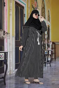 Contemporary Black Crepe Striped Burqa With Hijab For Women-thumb2