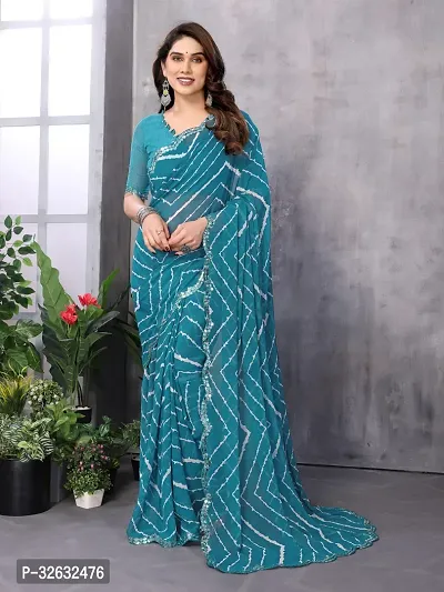 Elegant Blue Georgette Printed Saree With Blouse Piece For Women-thumb0