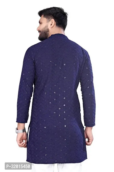 Reliable Navy Blue Rayon Embroidered  For Men-thumb2