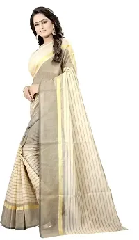 Beautiful Cream Cotton Silk Striped Saree with Blouse Piece For women-thumb1