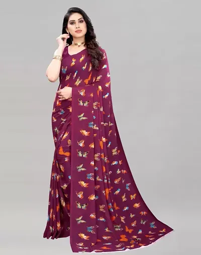 Georgette Butterfly Printed Sarees with Blouse piece