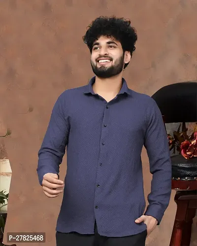 Kesaria Textile Company Men Self Design Casual Dark Blue Shirt-thumb0