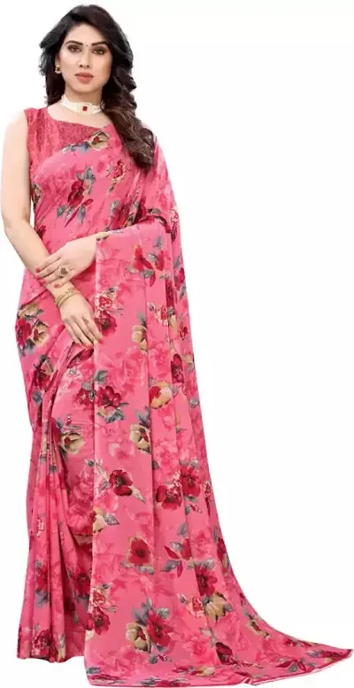 Georgette Printed Daily Wear Sarees with Blouse piece