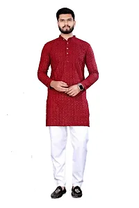 Reliable Red Rayon Embroidered  For Men-thumb3