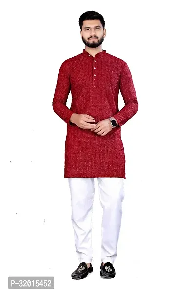 Reliable Red Rayon Embroidered  For Men-thumb5