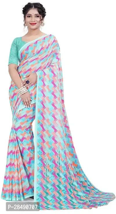 Stylish Multicoloured Georgette Saree With Blouse Piece For Women