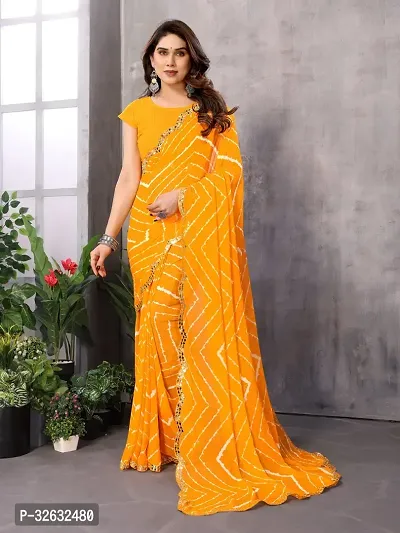 Elegant Yellow Georgette Printed Saree With Blouse Piece For Women