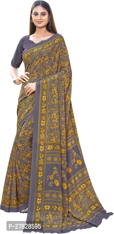 Classic Crepe Saree with Blouse piece-thumb0