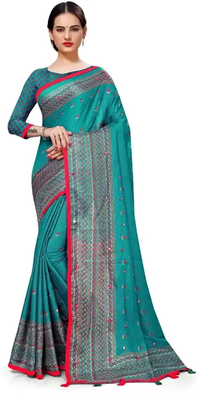 Mubeno Women's Jute Cotton Silk Saree With Blouse Piece (Holika)