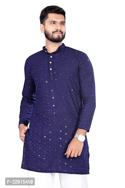 Reliable Navy Blue Rayon Embroidered  For Men-thumb0