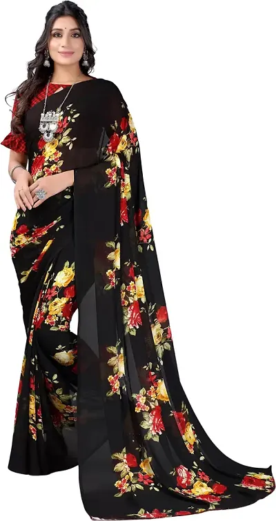 Floral Printed Georgette Sarees with Blouse Piece