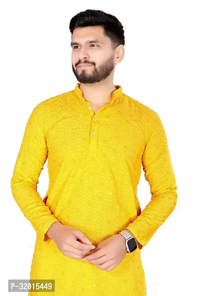 Reliable Yellow Rayon Embroidered  For Men