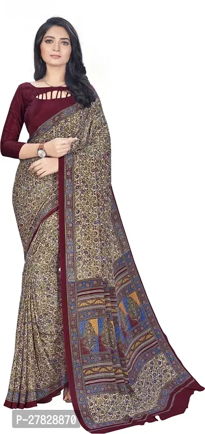 Classic Crepe Saree with Blouse piece-thumb0