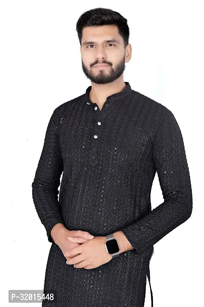 Reliable Black Rayon Embroidered  For Men-thumb0