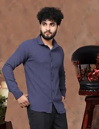 Kesaria Textile Company Men Self Design Casual Dark Blue Shirt-thumb2