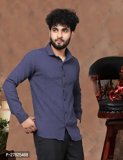 Kesaria Textile Company Men Self Design Casual Dark Blue Shirt-thumb3