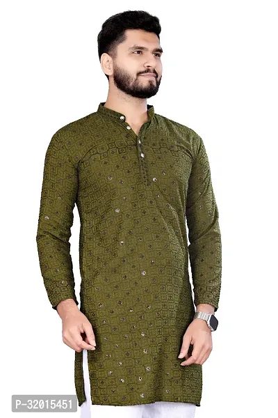 Reliable Green Rayon Embroidered  For Men-thumb0