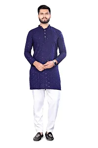 Reliable Navy Blue Rayon Embroidered  For Men-thumb2