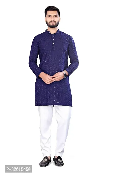 Reliable Navy Blue Rayon Embroidered  For Men-thumb3