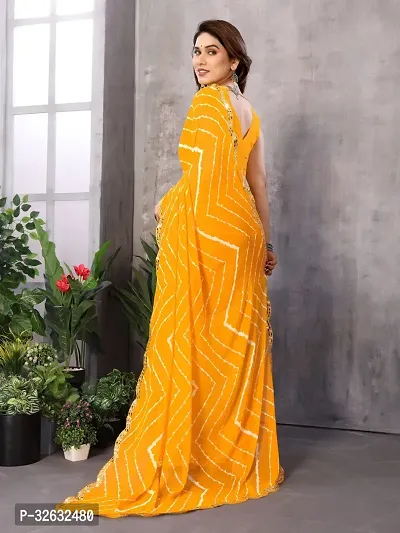 Elegant Yellow Georgette Printed Saree With Blouse Piece For Women-thumb4