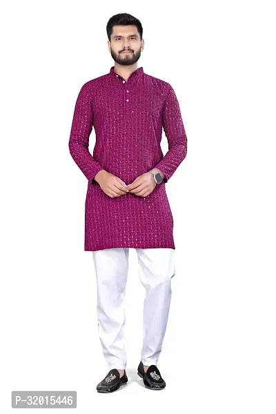 Reliable Purple Rayon Embroidered  For Men-thumb0