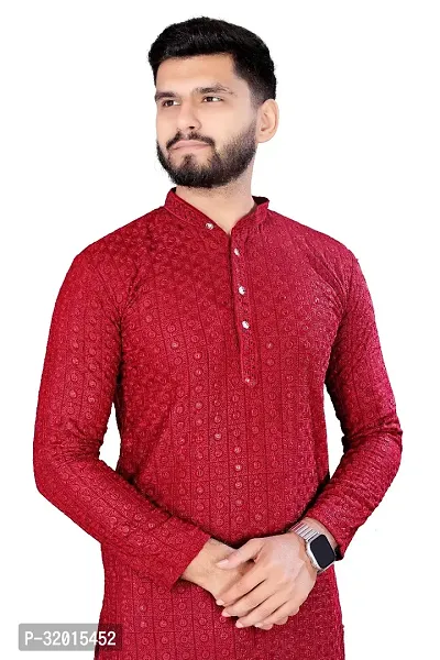 Reliable Red Rayon Embroidered  For Men