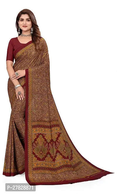 Classic Crepe Saree with Blouse piece-thumb0