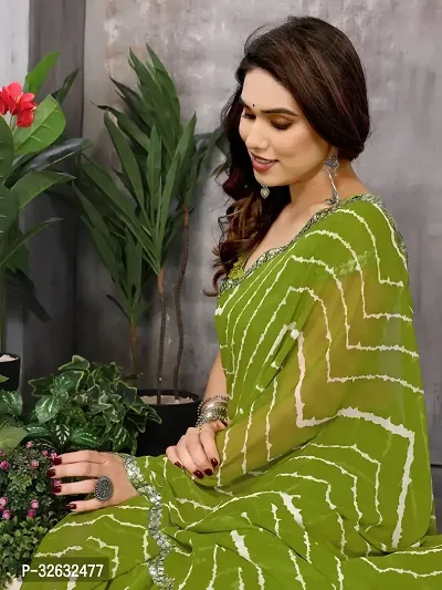 Elegant Green Georgette Printed Saree With Blouse Piece For Women-thumb5