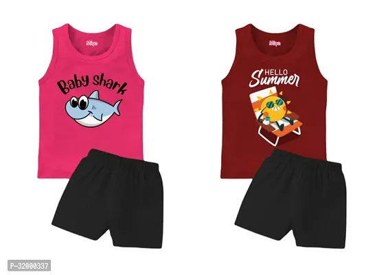 Elegant Cotton Printed T-Shirts with Shorts For Kids- Set Of 2