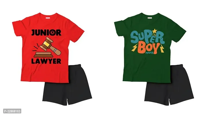 Fabulous Multicoloured Cotton Printed T-Shirts with Shorts For Boys Pack Of 2-thumb0