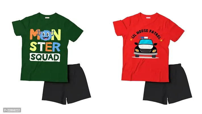 Fabulous Multicoloured Cotton Printed T-Shirts with Shorts For Boys Pack Of 2