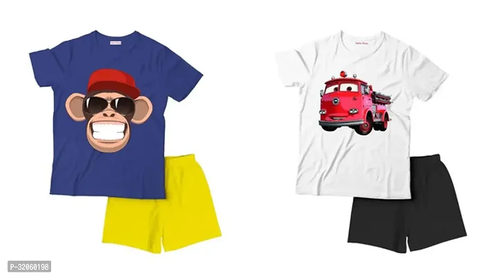 Fabulous Multicoloured Cotton Printed T-Shirts with Shorts For Boys Pack Of 2