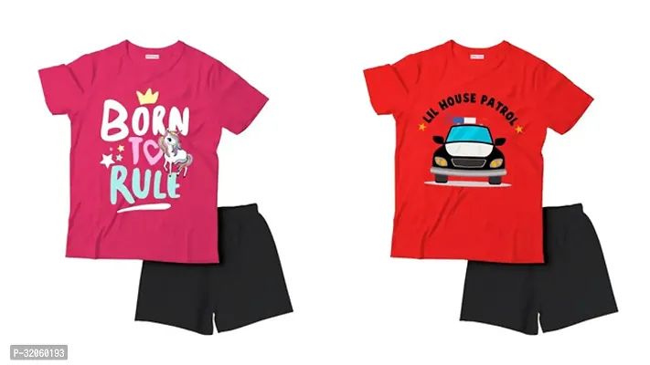 Fabulous Multicoloured Cotton Printed T-Shirts with Shorts For Boys Pack Of 2