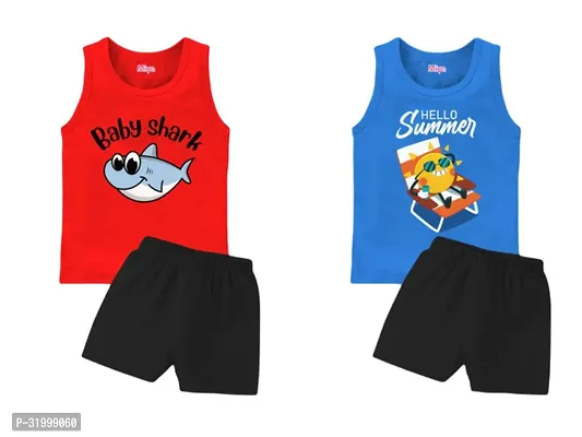 Elegant Cotton Printed T-Shirts with Shorts For Kids- Set Of 2