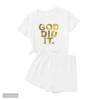 Stylish White Cotton Printed T-Shirts with Shorts For Kids