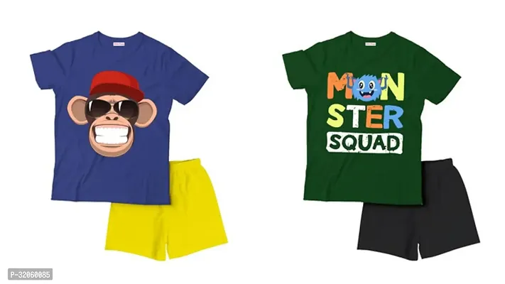 Fabulous Multicoloured Cotton Printed T-Shirts with Shorts For Boys Pack Of 2