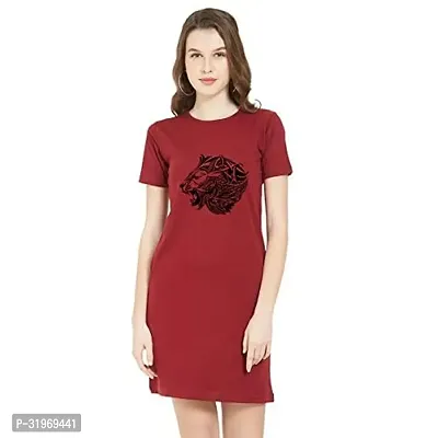 Stylish Red Cotton Blend Printed T-shirt Dress For Women-thumb0