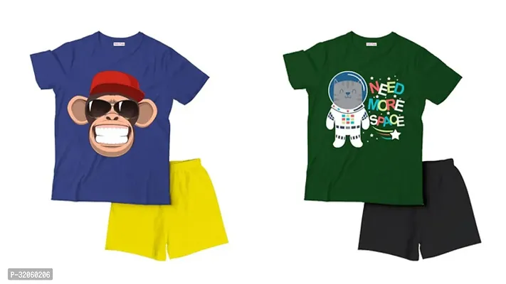 Fabulous Multicoloured Cotton Printed T-Shirts with Shorts For Boys Pack Of 2-thumb0