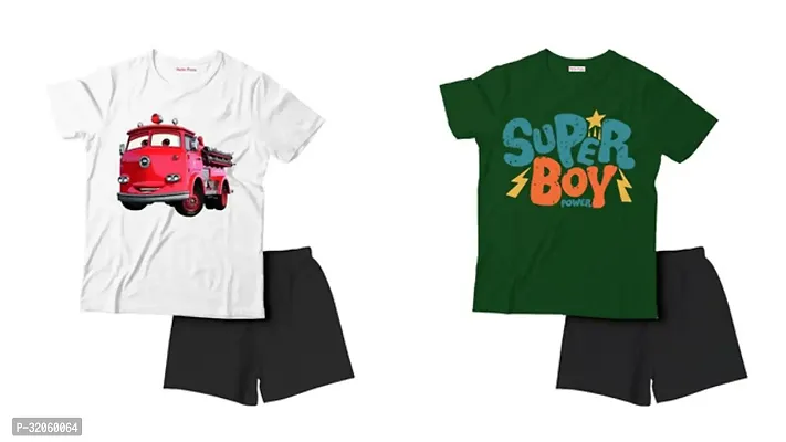 Fabulous Multicoloured Cotton Printed T-Shirts with Shorts For Boys Pack Of 2