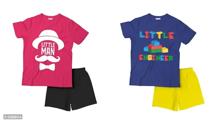 Fabulous Multicoloured Cotton Printed T-Shirts with Shorts For Boys Pack Of 2