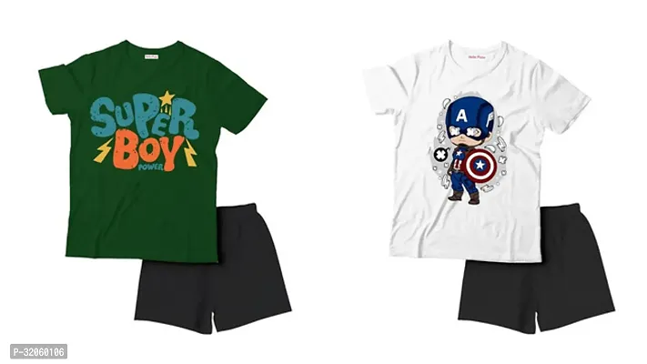 Fabulous Multicoloured Cotton Printed T-Shirts with Shorts For Boys Pack Of 2